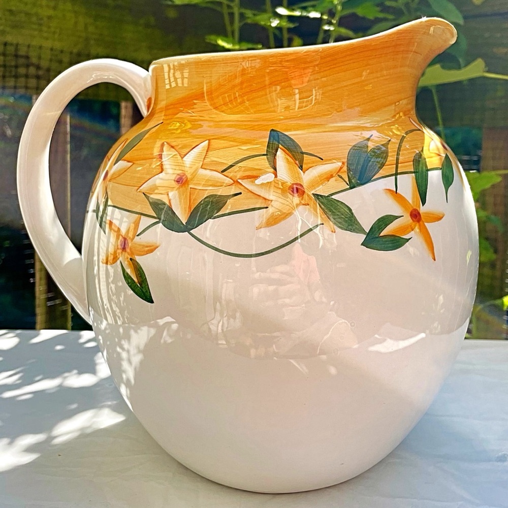 Vintage Floral Water Pitcher - Height = 8 1/2” (21.59 cm)